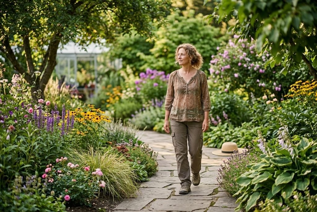 Adult enjoying a calm outdoor wellness routine