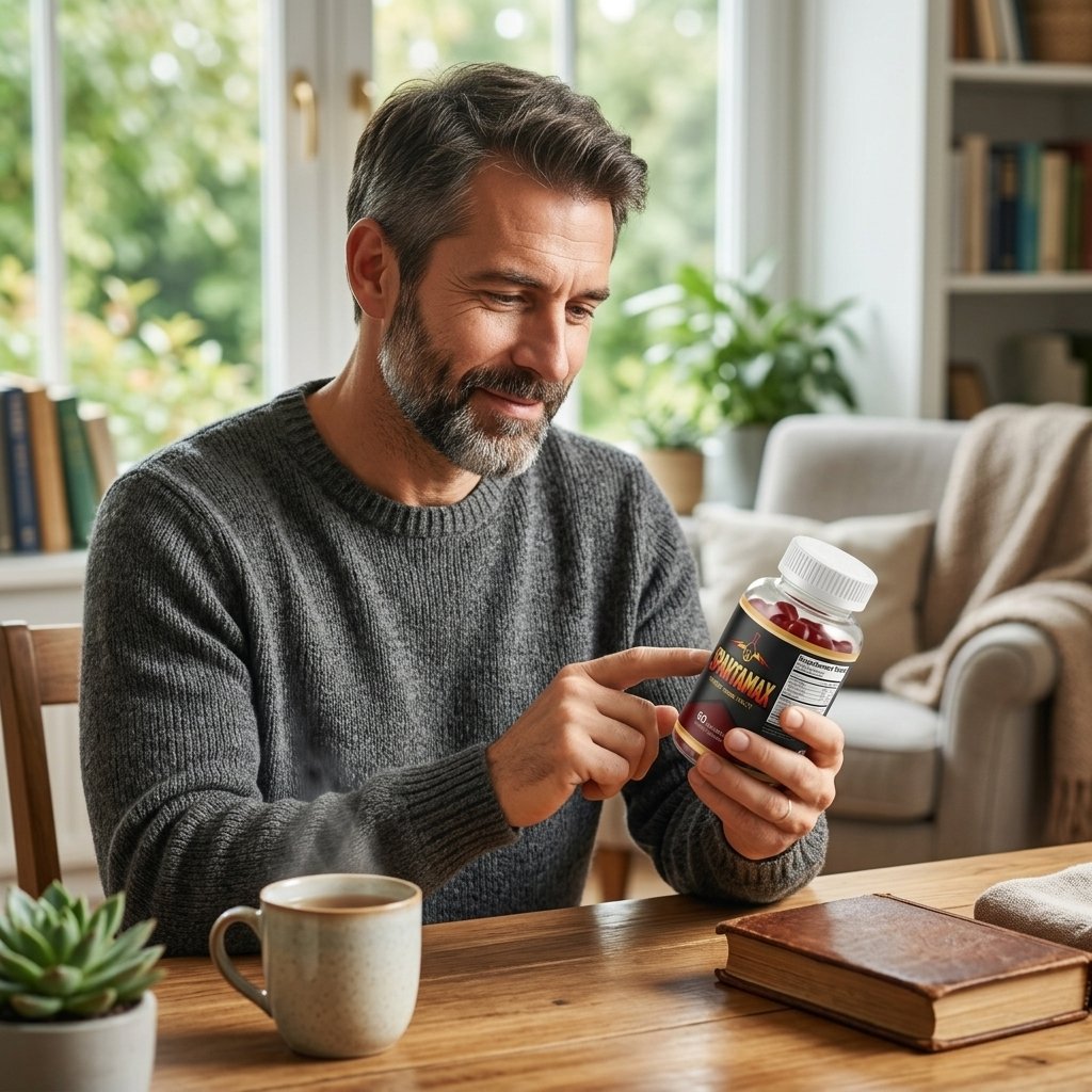 Man reviewing a dietary supplement label before use