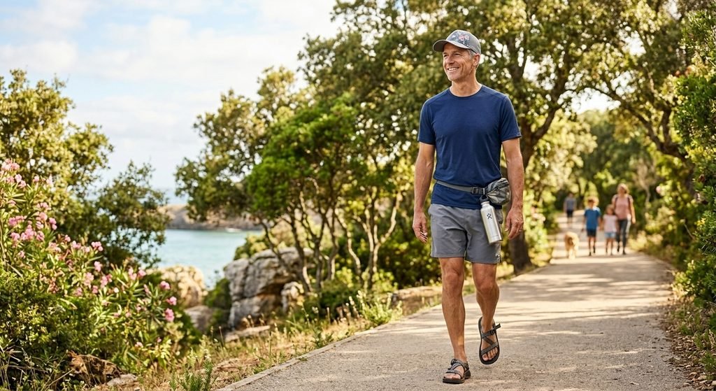Man enjoying an active and healthy daily routine