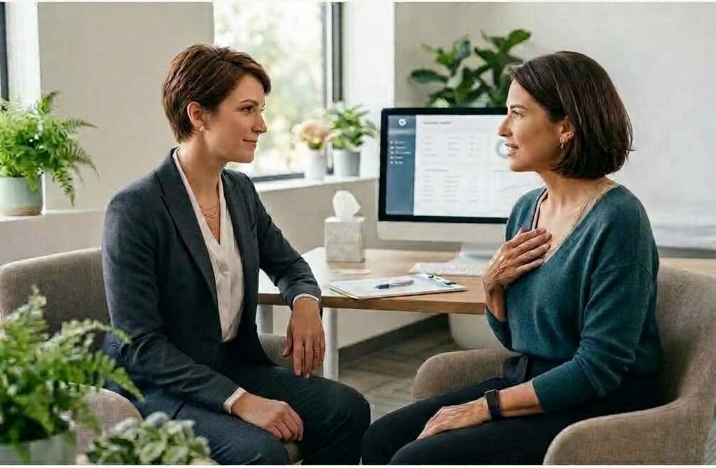 Woman discussing supplement use with a healthcare professional